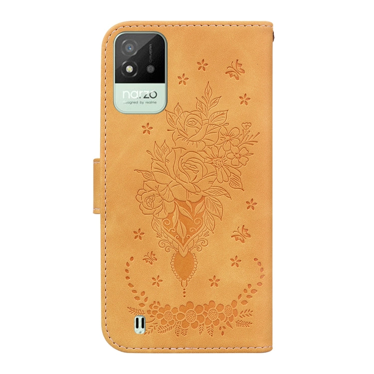 For OPPO Realme Narzo 50i Butterfly Rose Embossed Leather Phone Case