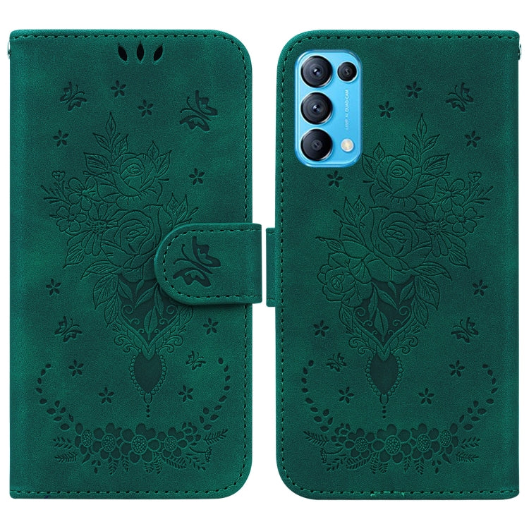 For OPPO Reno5 Pro 5G Butterfly Rose Embossed Leather Phone Case