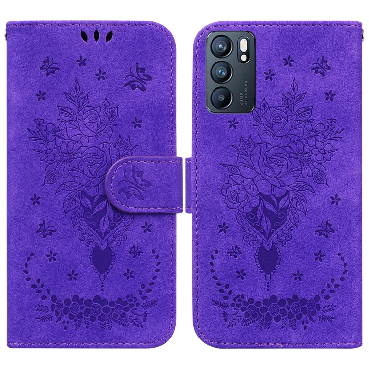 For OPPO Reno6 5G Butterfly Rose Embossed Leather Phone Case