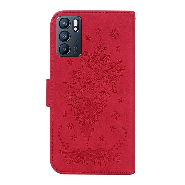 For OPPO Reno6 5G Butterfly Rose Embossed Leather Phone Case