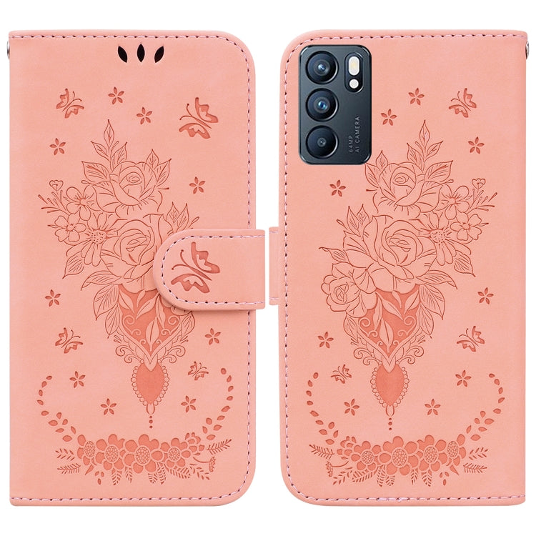 For OPPO Reno6 5G Butterfly Rose Embossed Leather Phone Case