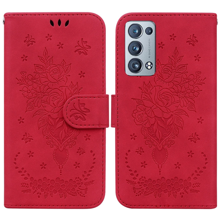 For OPPO Reno6 Pro+ 5G Butterfly Rose Embossed Leather Phone Case