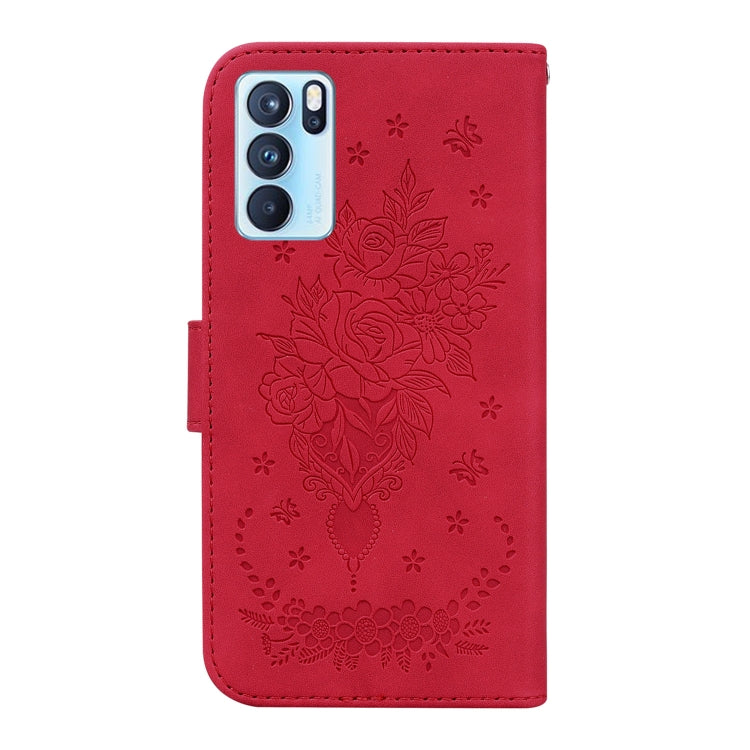 For OPPO Reno6 Pro 5G Butterfly Rose Embossed Leather Phone Case