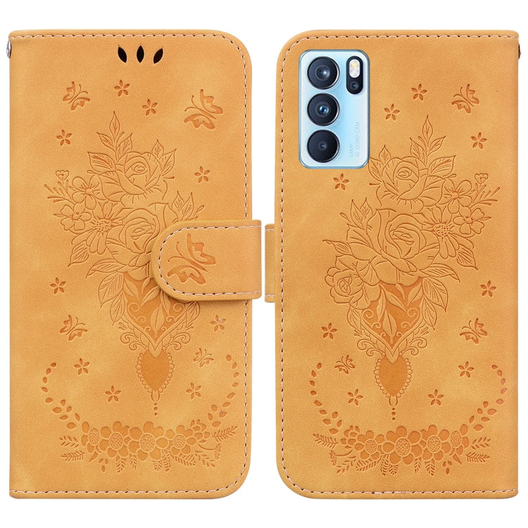 For OPPO Reno6 Pro 5G Butterfly Rose Embossed Leather Phone Case