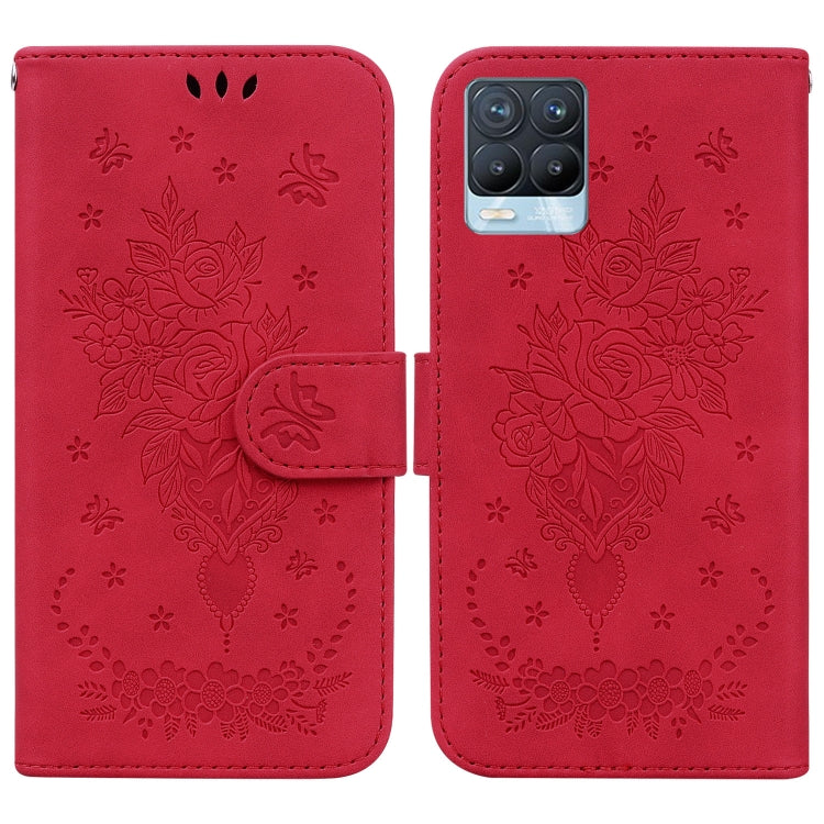 For OPPO Realme 8 / 8 Pro Butterfly Rose Embossed Leather Phone Case