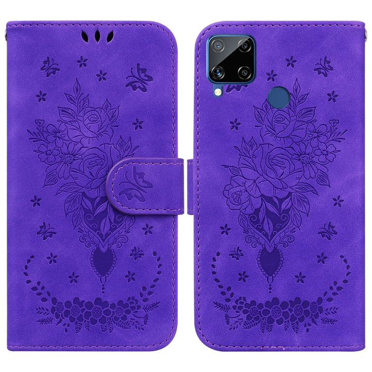 For OPPO Realme C15 / C12 / Narzo 20 Butterfly Rose Embossed Leather Phone Case