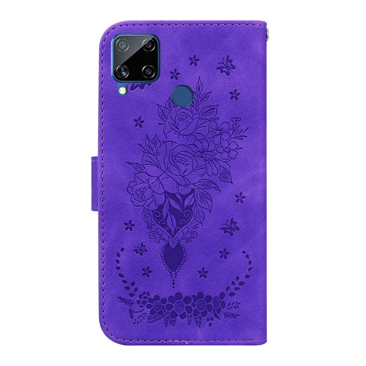 For OPPO Realme C15 / C12 / Narzo 20 Butterfly Rose Embossed Leather Phone Case