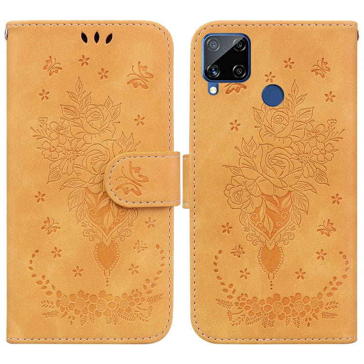 For OPPO Realme C15 / C12 / Narzo 20 Butterfly Rose Embossed Leather Phone Case