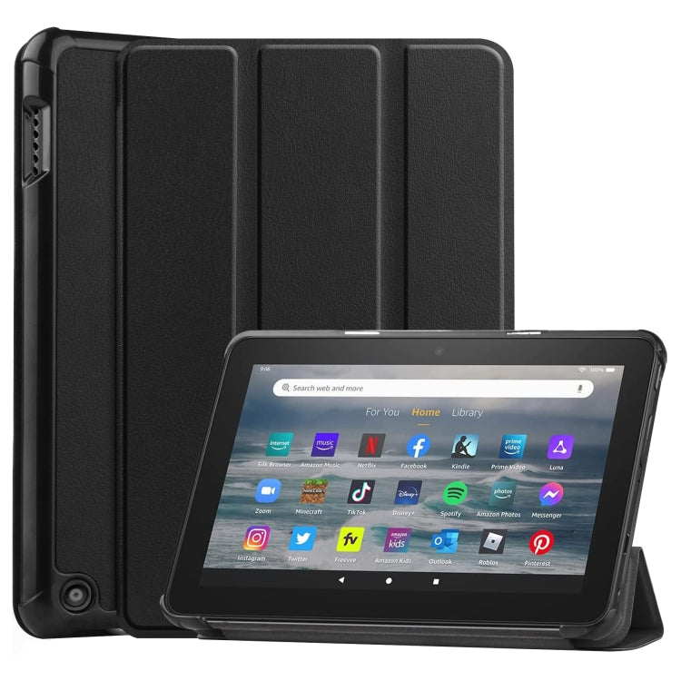 For Amazon Kindle Fire 7 2022 Custer Pure Color 3-Fold Holder Smart Leather Tablet Case
