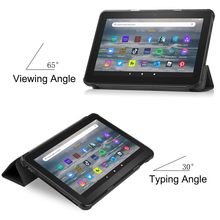 For Amazon Kindle Fire 7 2022 Custer Pure Color 3-Fold Holder Smart Leather Tablet Case