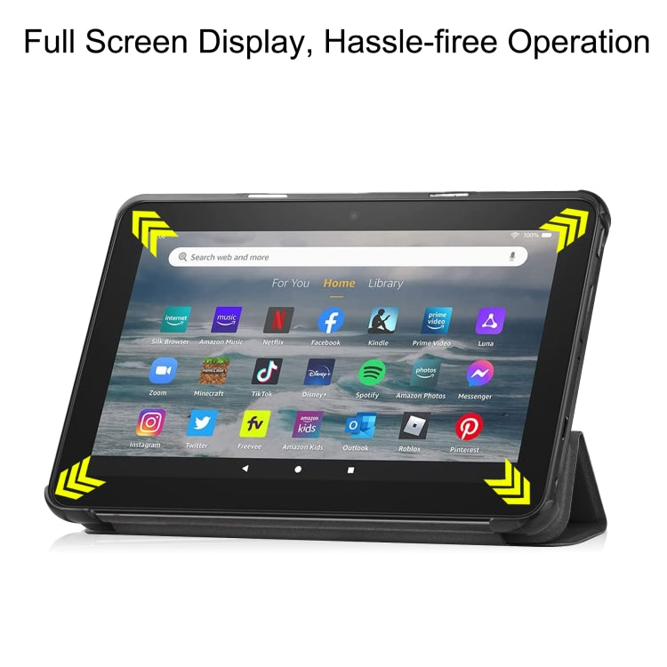 For Amazon Kindle Fire 7 2022 Custer Pure Color 3-Fold Holder Smart Leather Tablet Case