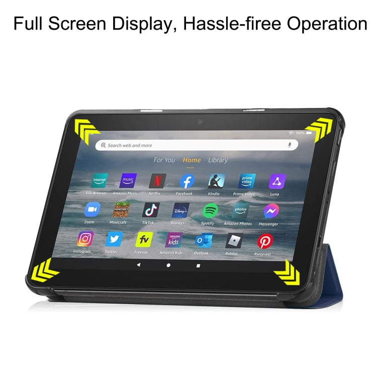 For Amazon Kindle Fire 7 2022 Custer Pure Color 3-Fold Holder Smart Leather Tablet Case