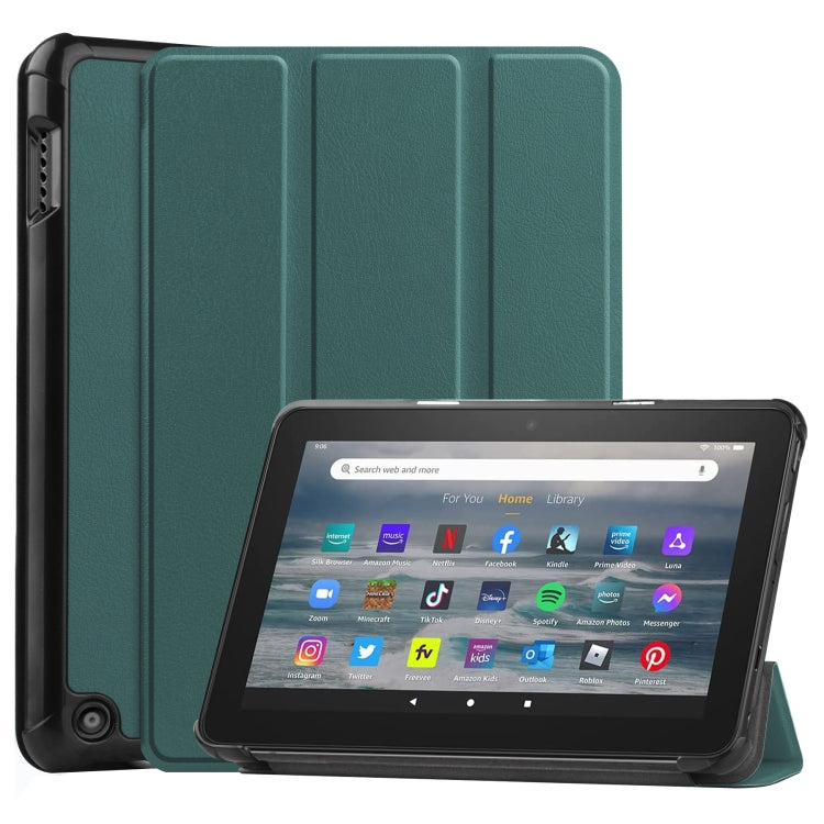 For Amazon Kindle Fire 7 2022 Custer Pure Color 3-Fold Holder Smart Leather Tablet Case