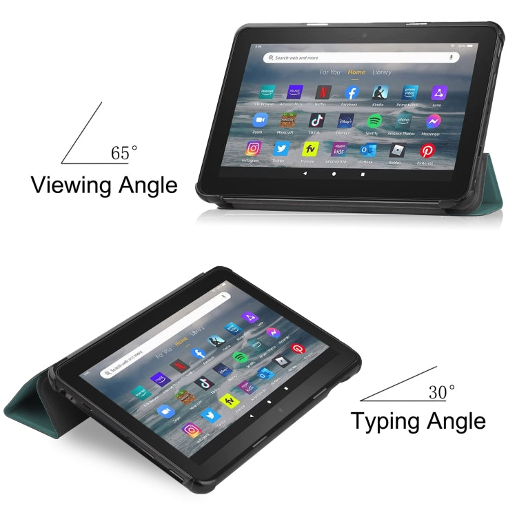 For Amazon Kindle Fire 7 2022 Custer Pure Color 3-Fold Holder Smart Leather Tablet Case