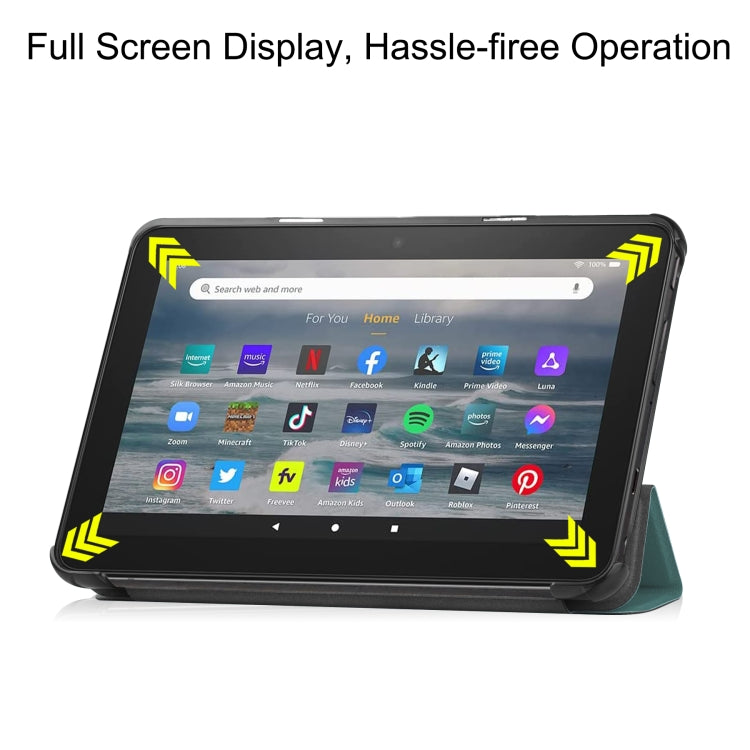 For Amazon Kindle Fire 7 2022 Custer Pure Color 3-Fold Holder Smart Leather Tablet Case