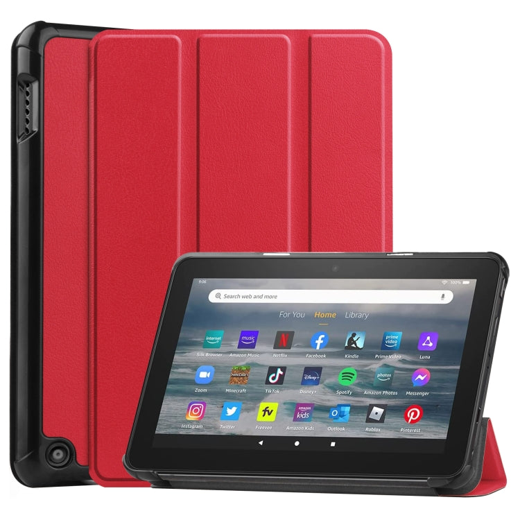 For Amazon Kindle Fire 7 2022 Custer Pure Color 3-Fold Holder Smart Leather Tablet Case