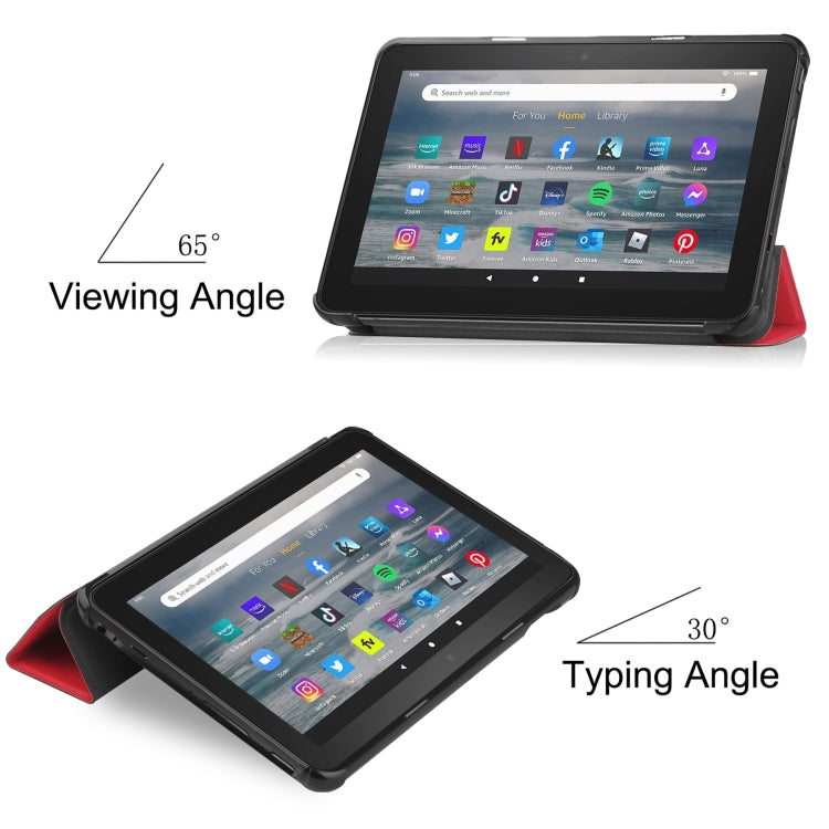 For Amazon Kindle Fire 7 2022 Custer Pure Color 3-Fold Holder Smart Leather Tablet Case