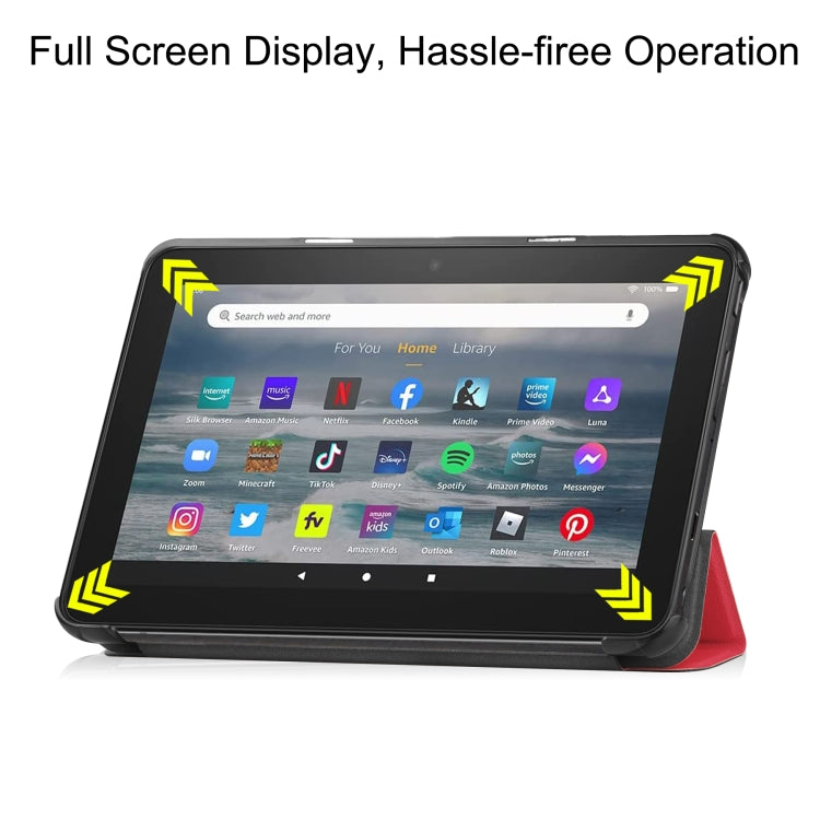For Amazon Kindle Fire 7 2022 Custer Pure Color 3-Fold Holder Smart Leather Tablet Case
