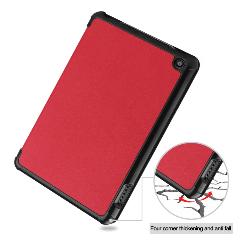 For Amazon Kindle Fire 7 2022 Custer Pure Color 3-Fold Holder Smart Leather Tablet Case