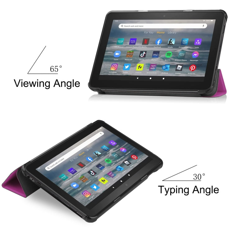 For Amazon Kindle Fire 7 2022 Custer Pure Color 3-Fold Holder Smart Leather Tablet Case