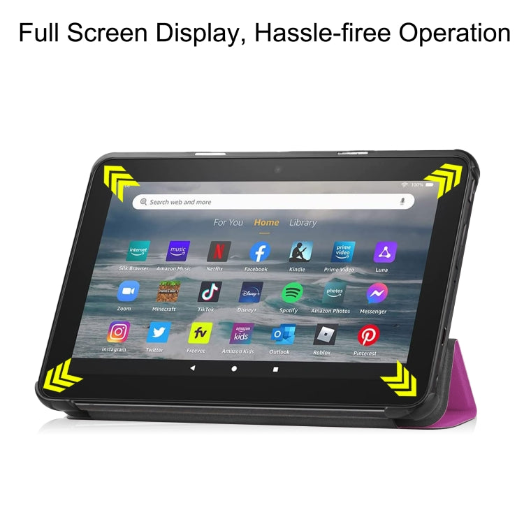 For Amazon Kindle Fire 7 2022 Custer Pure Color 3-Fold Holder Smart Leather Tablet Case
