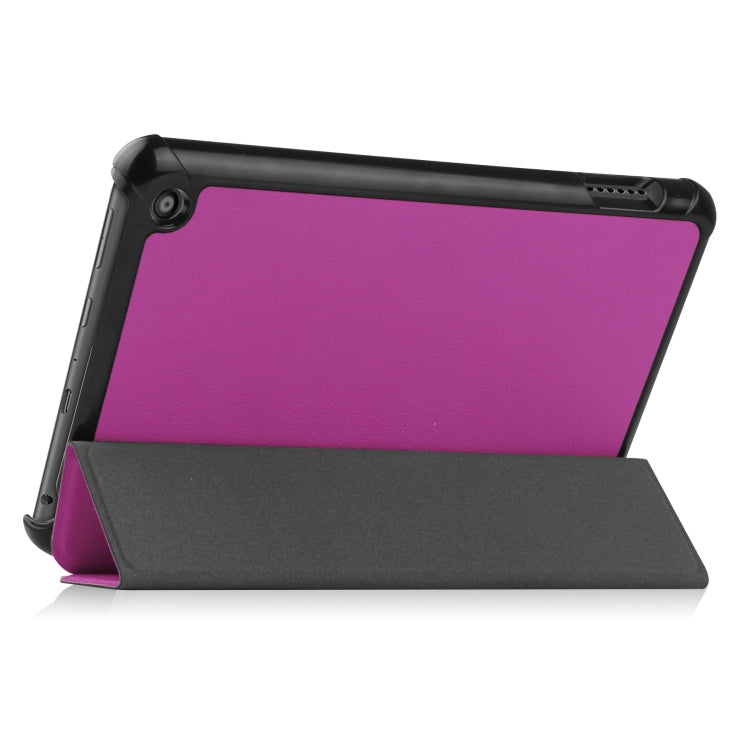 For Amazon Kindle Fire 7 2022 Custer Pure Color 3-Fold Holder Smart Leather Tablet Case