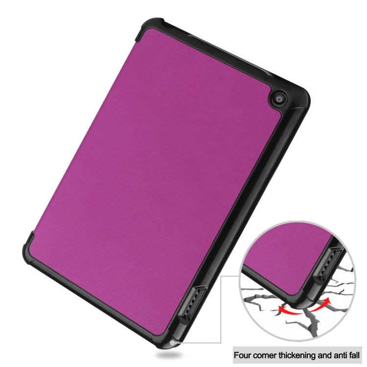 For Amazon Kindle Fire 7 2022 Custer Pure Color 3-Fold Holder Smart Leather Tablet Case