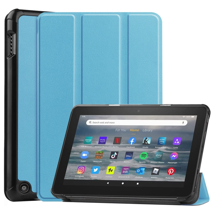 For Amazon Kindle Fire 7 2022 Custer Pure Color 3-Fold Holder Smart Leather Tablet Case