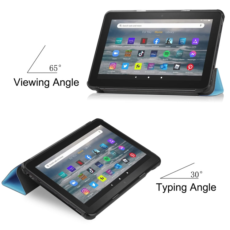 For Amazon Kindle Fire 7 2022 Custer Pure Color 3-Fold Holder Smart Leather Tablet Case