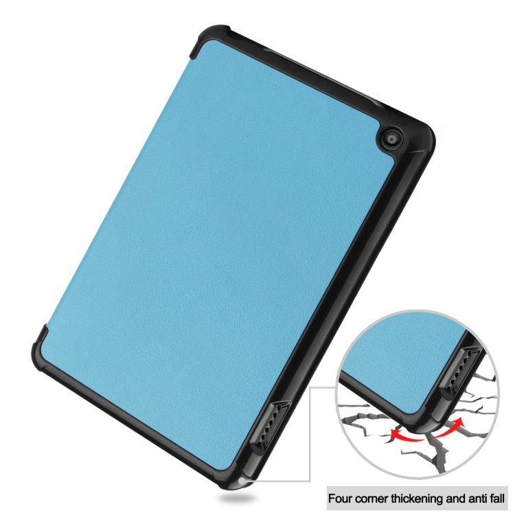 For Amazon Kindle Fire 7 2022 Custer Pure Color 3-Fold Holder Smart Leather Tablet Case
