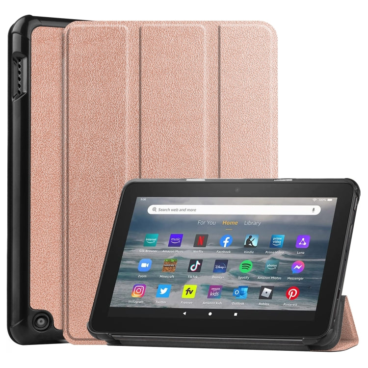 For Amazon Kindle Fire 7 2022 Custer Pure Color 3-Fold Holder Smart Leather Tablet Case