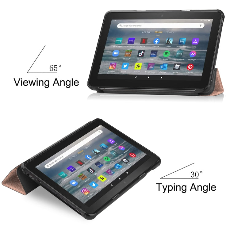For Amazon Kindle Fire 7 2022 Custer Pure Color 3-Fold Holder Smart Leather Tablet Case