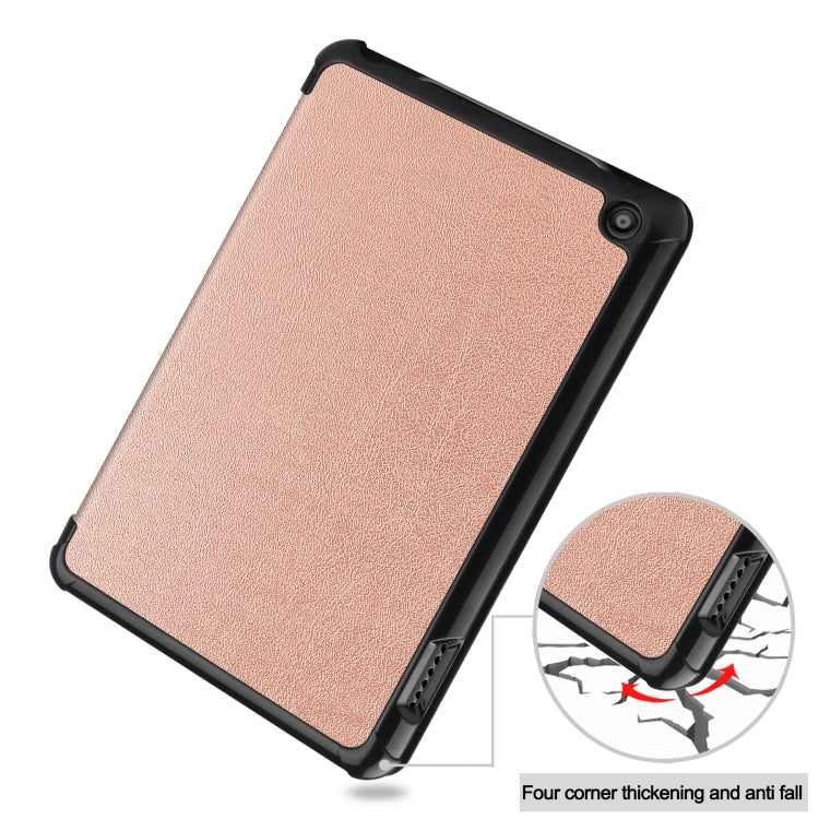 For Amazon Kindle Fire 7 2022 Custer Pure Color 3-Fold Holder Smart Leather Tablet Case