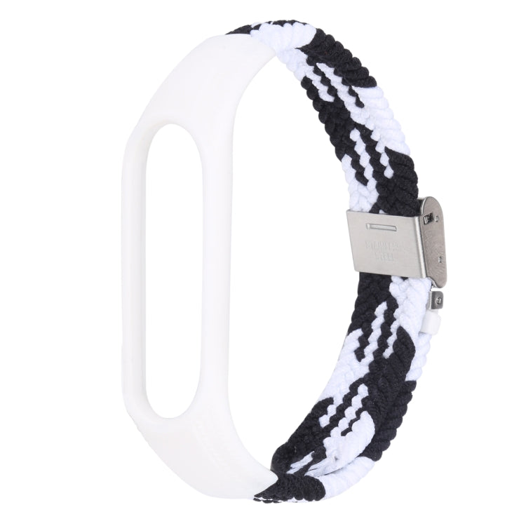 For Xiaomi Mi Band 7 Adjustable Nylon Braided Integrated Watch Band (Black White)