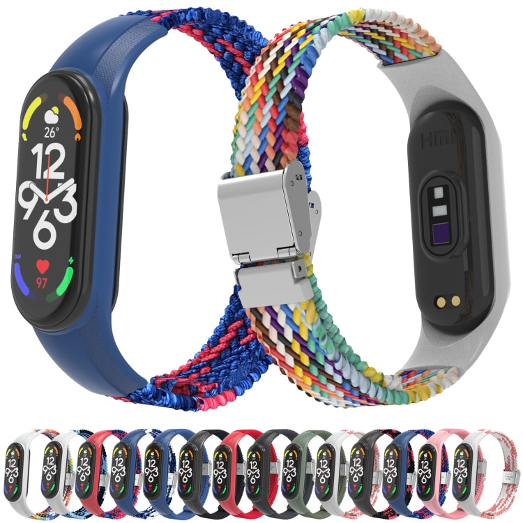 For Xiaomi Mi Band 7 Adjustable Nylon Braided Integrated Watch Band (Black White)