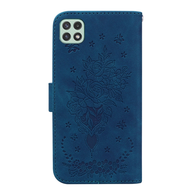 For Samsung Galaxy A22 5G Butterfly Rose Embossed Leather Phone Case