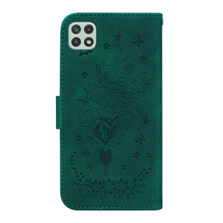 For Samsung Galaxy A22 5G Butterfly Rose Embossed Leather Phone Case