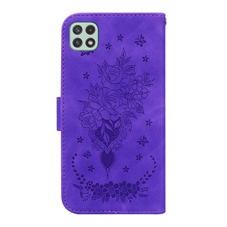 For Samsung Galaxy A22 5G Butterfly Rose Embossed Leather Phone Case