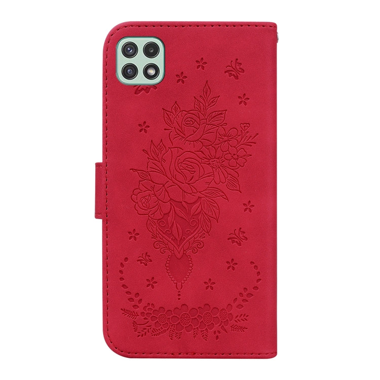 For Samsung Galaxy A22 5G Butterfly Rose Embossed Leather Phone Case