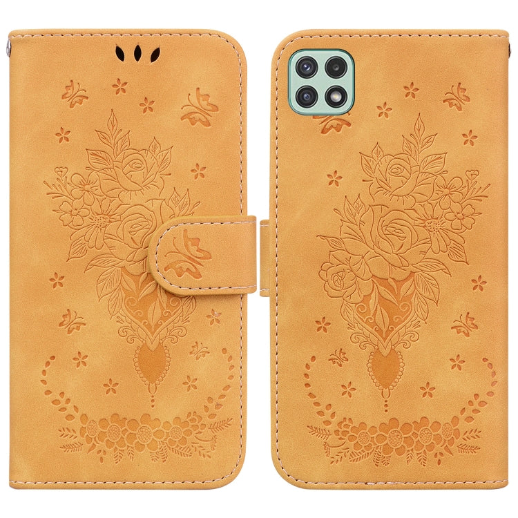 For Samsung Galaxy A22 5G Butterfly Rose Embossed Leather Phone Case