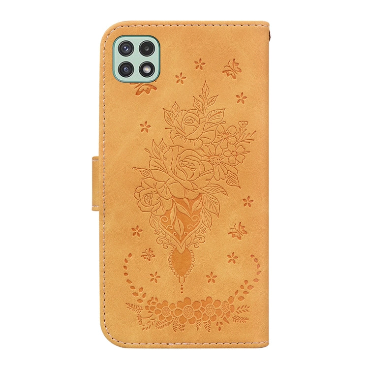 For Samsung Galaxy A22 5G Butterfly Rose Embossed Leather Phone Case