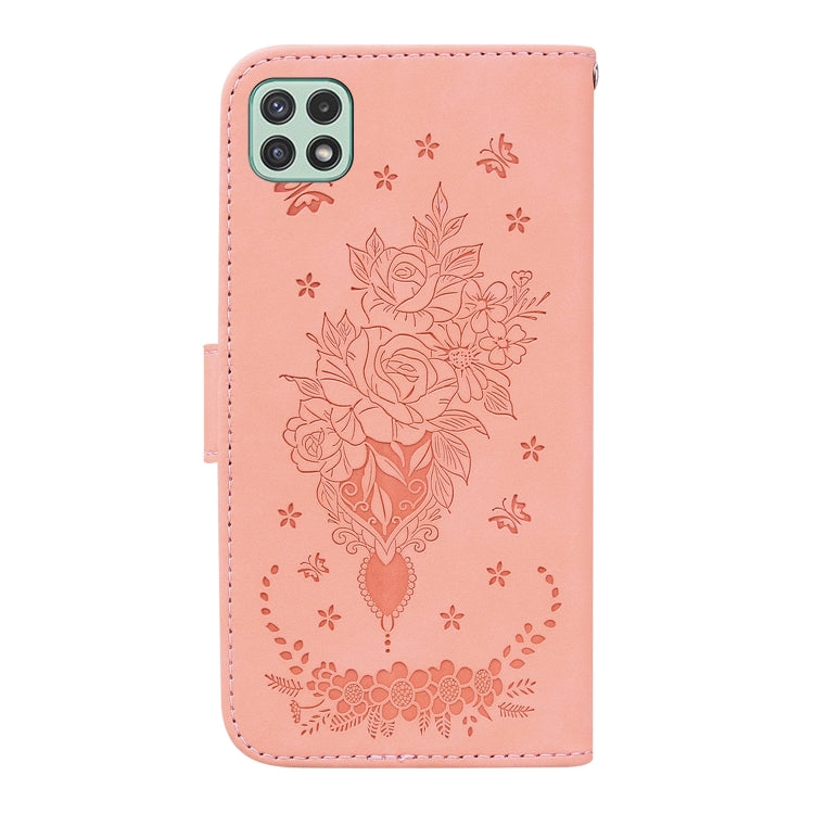 For Samsung Galaxy A22 5G Butterfly Rose Embossed Leather Phone Case