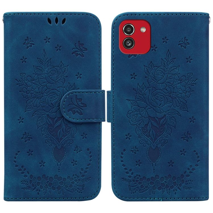 For Samsung Galaxy A03 166mm Butterfly Rose Embossed Leather Phone Case