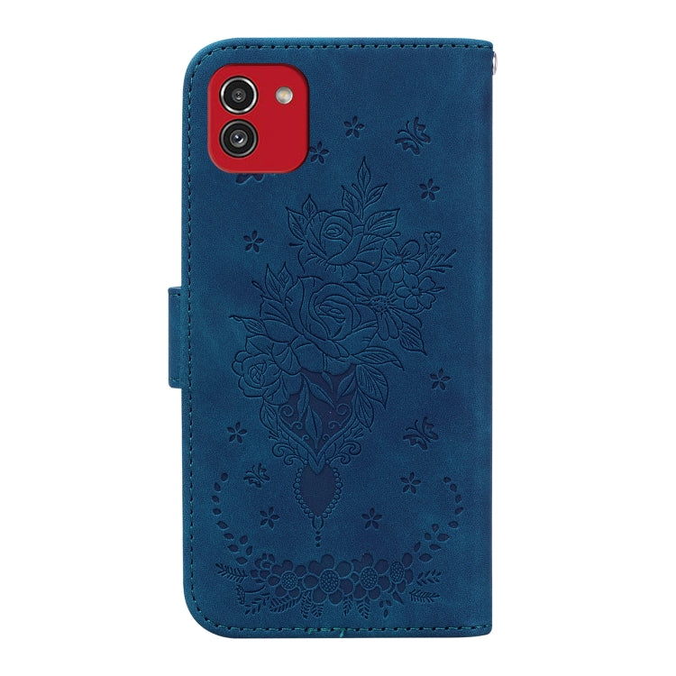 For Samsung Galaxy A03 166mm Butterfly Rose Embossed Leather Phone Case