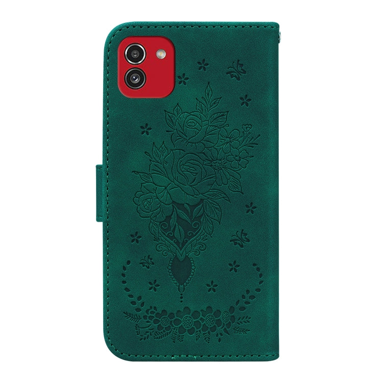 For Samsung Galaxy A03 166mm Butterfly Rose Embossed Leather Phone Case