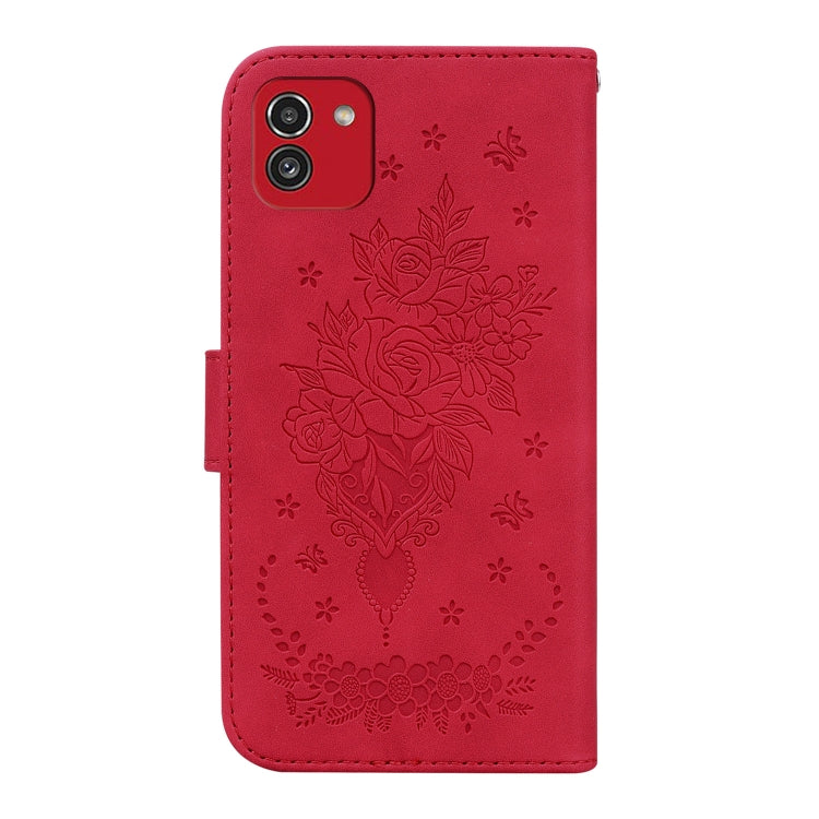 For Samsung Galaxy A03 166mm Butterfly Rose Embossed Leather Phone Case