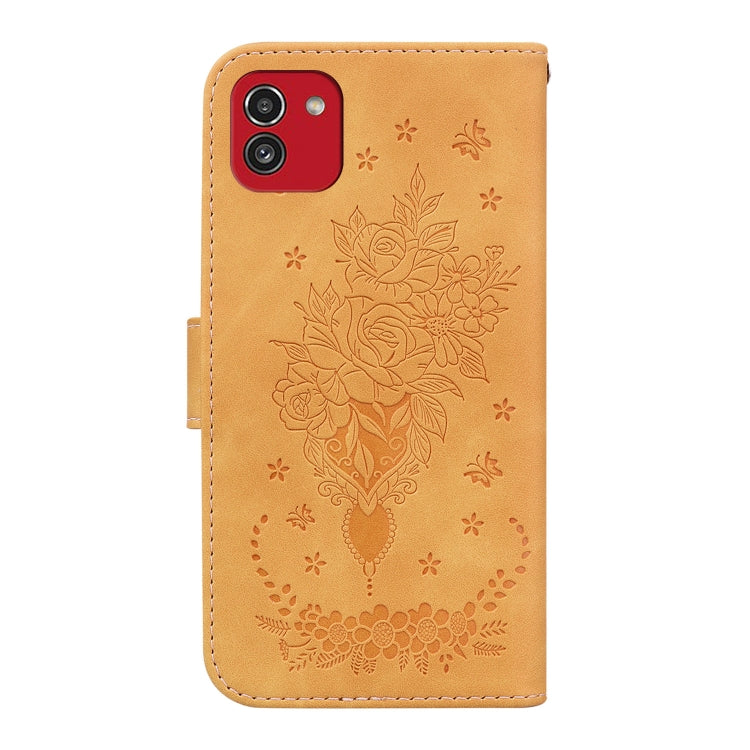 For Samsung Galaxy A03 166mm Butterfly Rose Embossed Leather Phone Case