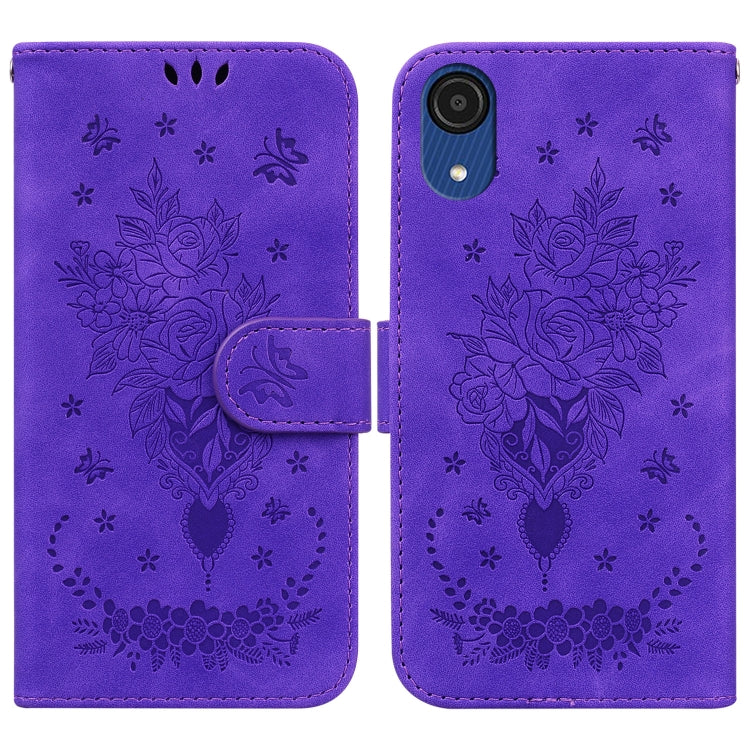 For Samsung Galaxy A03 Core Butterfly Rose Embossed Leather Phone Case