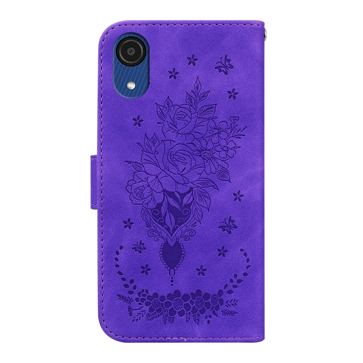 For Samsung Galaxy A03 Core Butterfly Rose Embossed Leather Phone Case