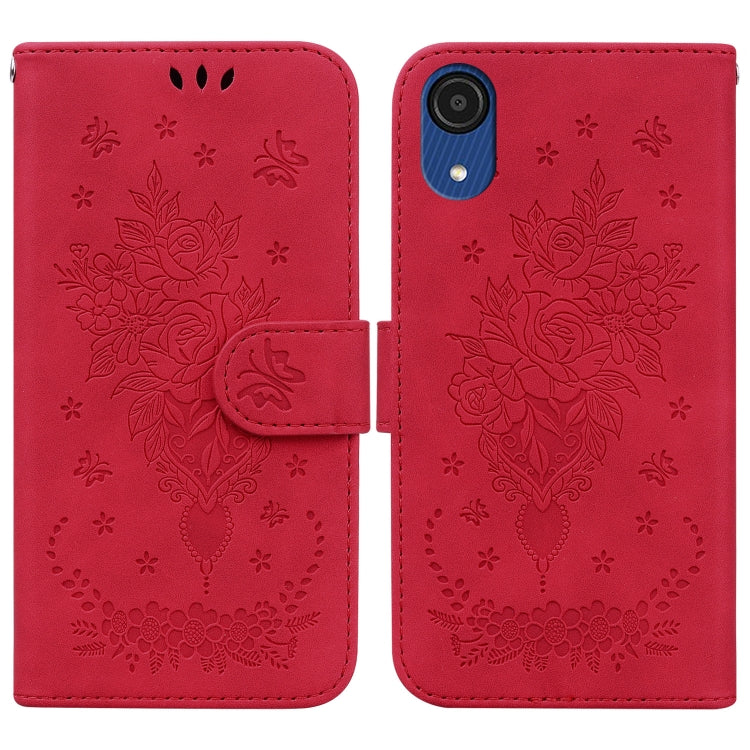 For Samsung Galaxy A03 Core Butterfly Rose Embossed Leather Phone Case